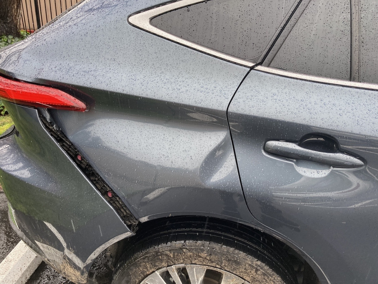 Car with read end damage.