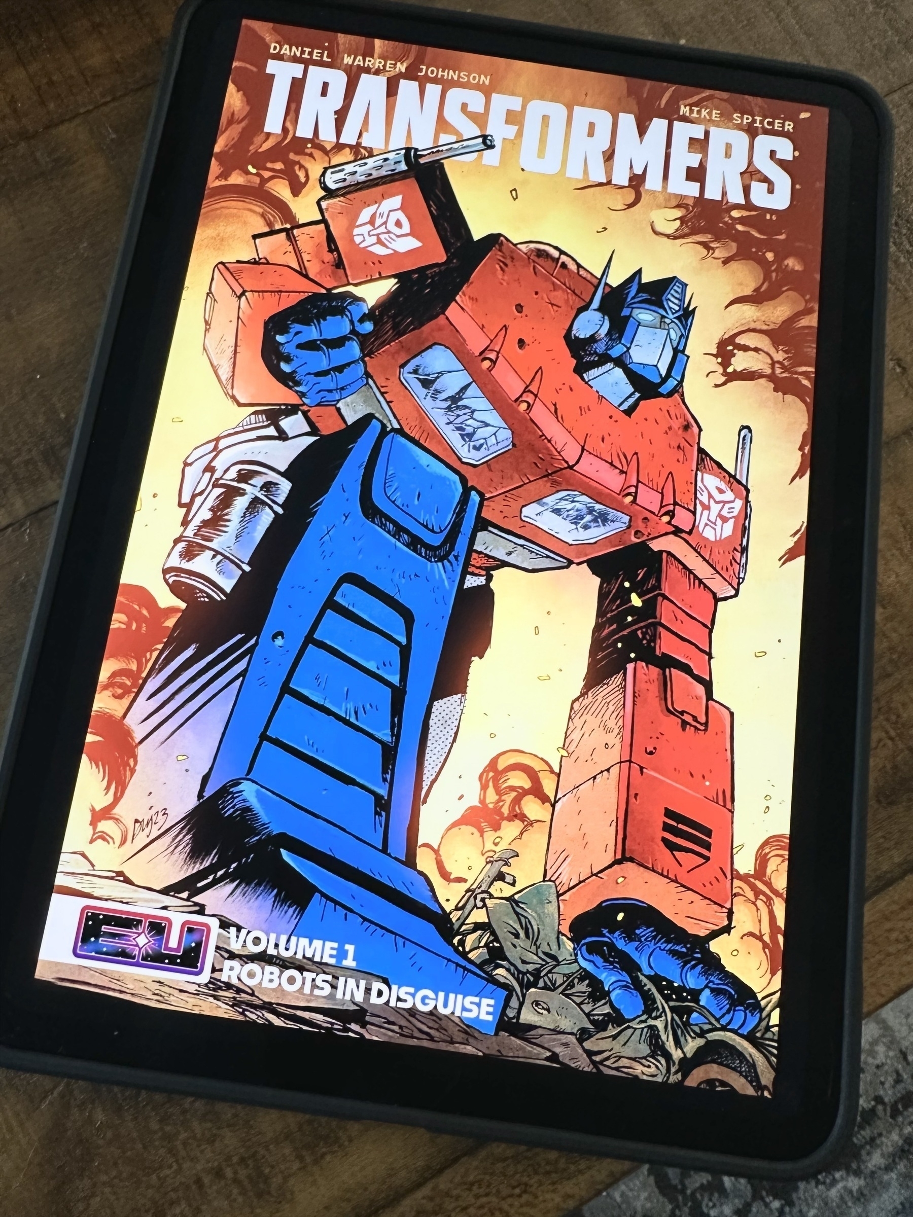 A photo of Transformers (2023-) Vol. 1 on an iPad.