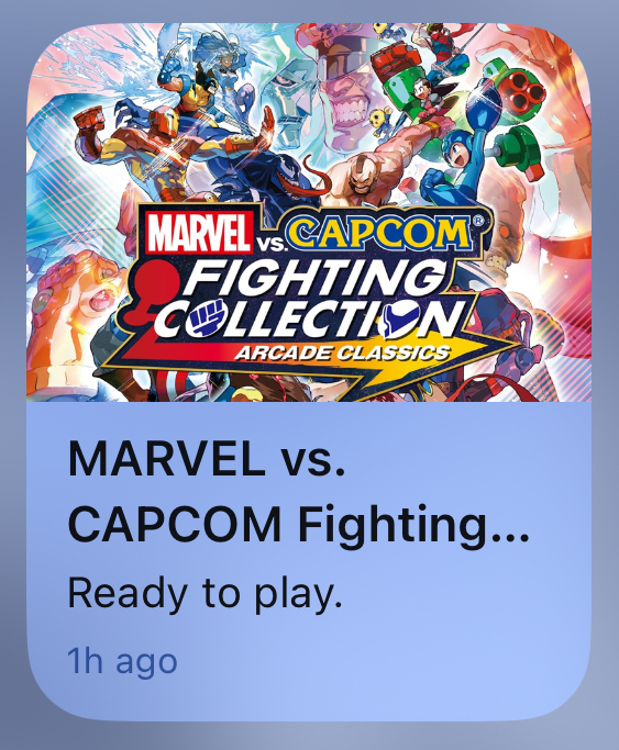 A screenshot from the PlayStation app, indicating that the Marvel vs. Capcom Fighting Collection is downloaded and ready to play.