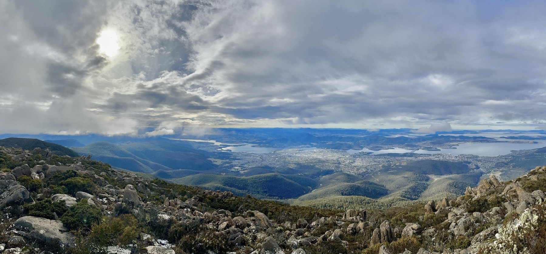 Looking out across Hobart from the top of Kunanyi (Mount Wellington).