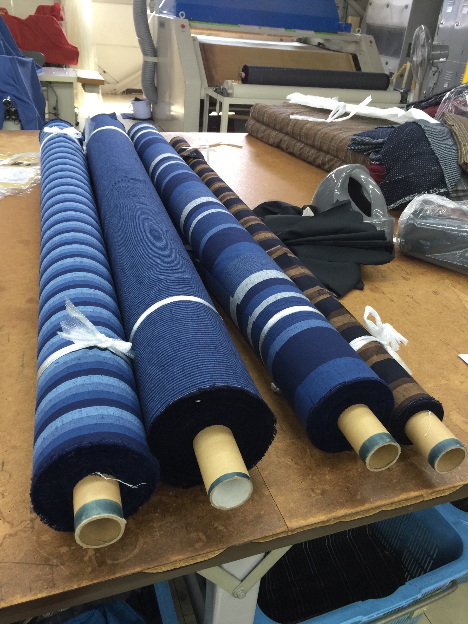 Rolls of indigo fabric. Chikugo, Japan