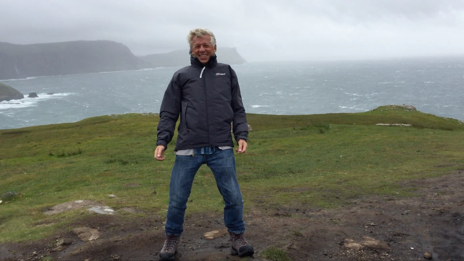Me leaning into the strong winds on the Isle of Skye
