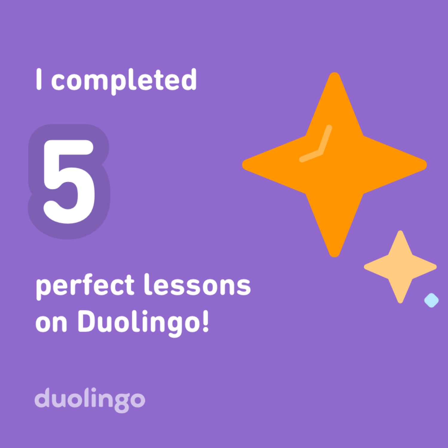 A graphic explaining that I have completed five perfect lessons on Duolingo.