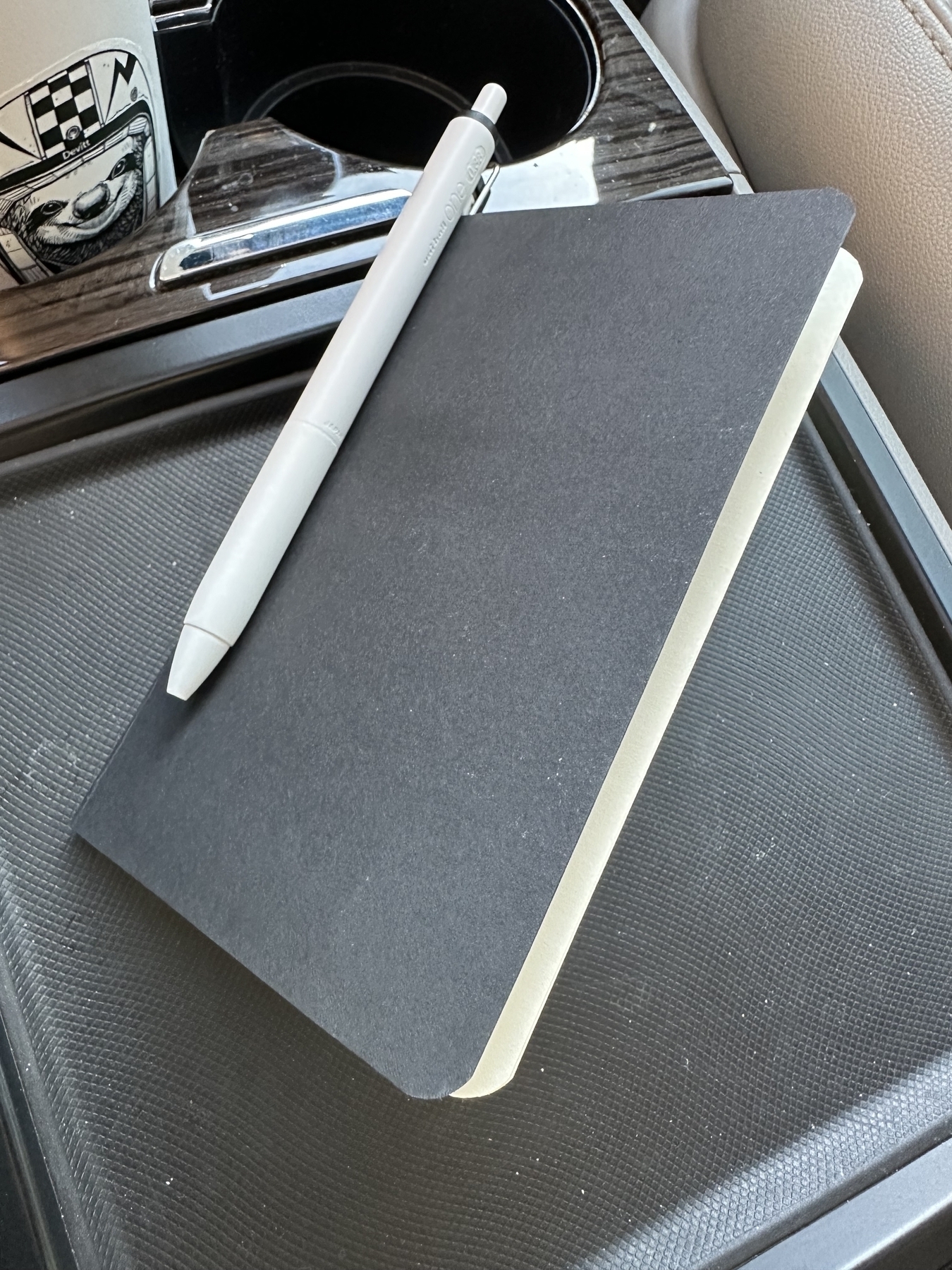 Small black notebook with white pen 