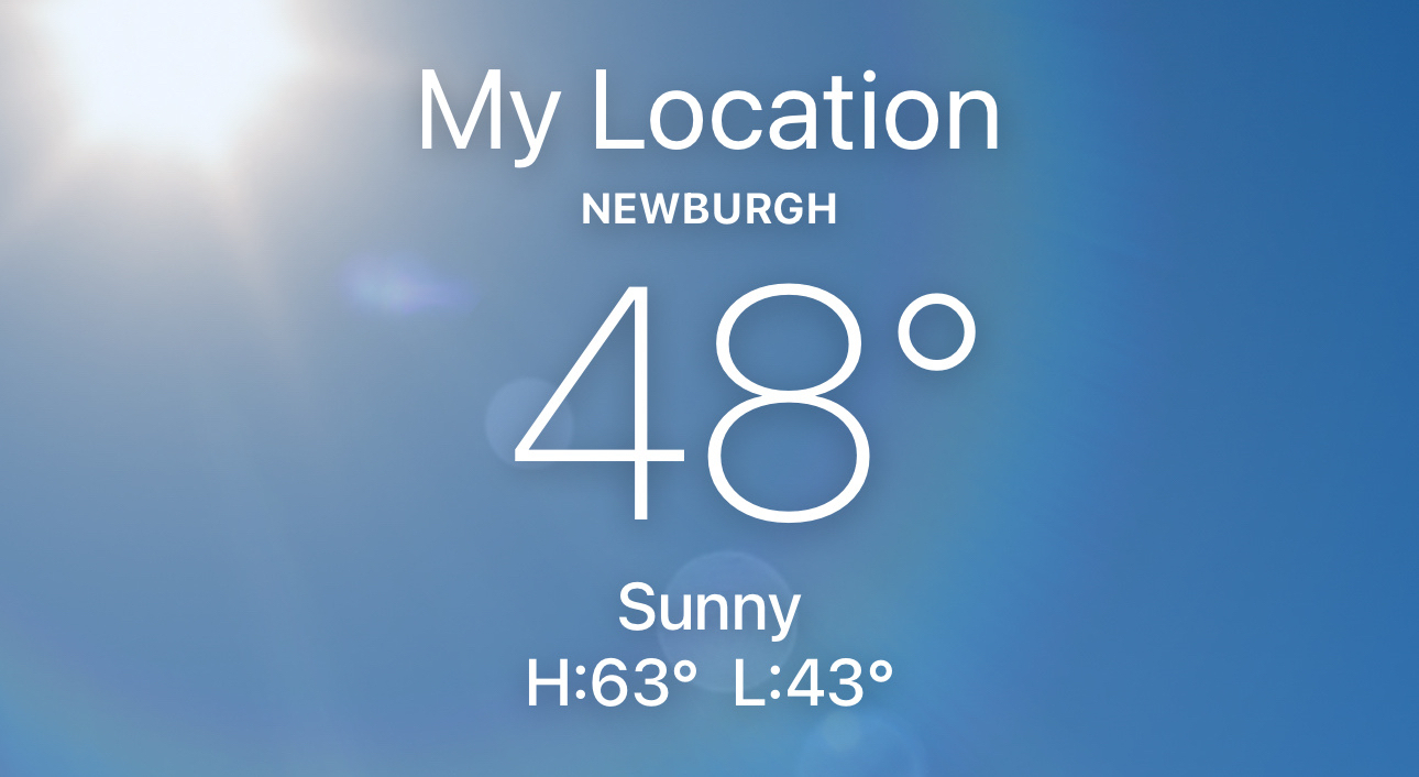 My location showing high today 63 low 43
