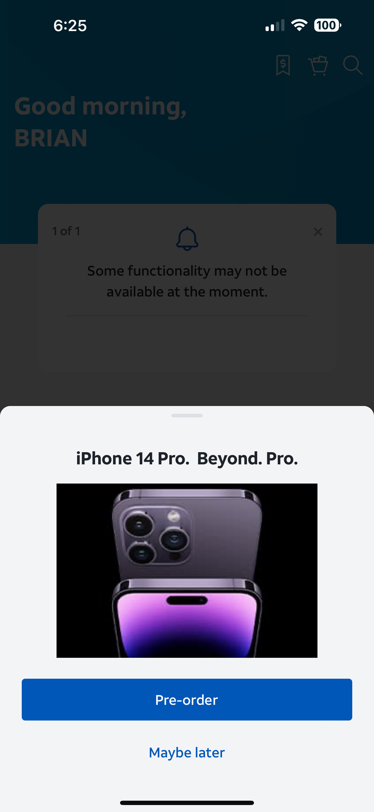 Screen showing iPhone 14 Pro not 15