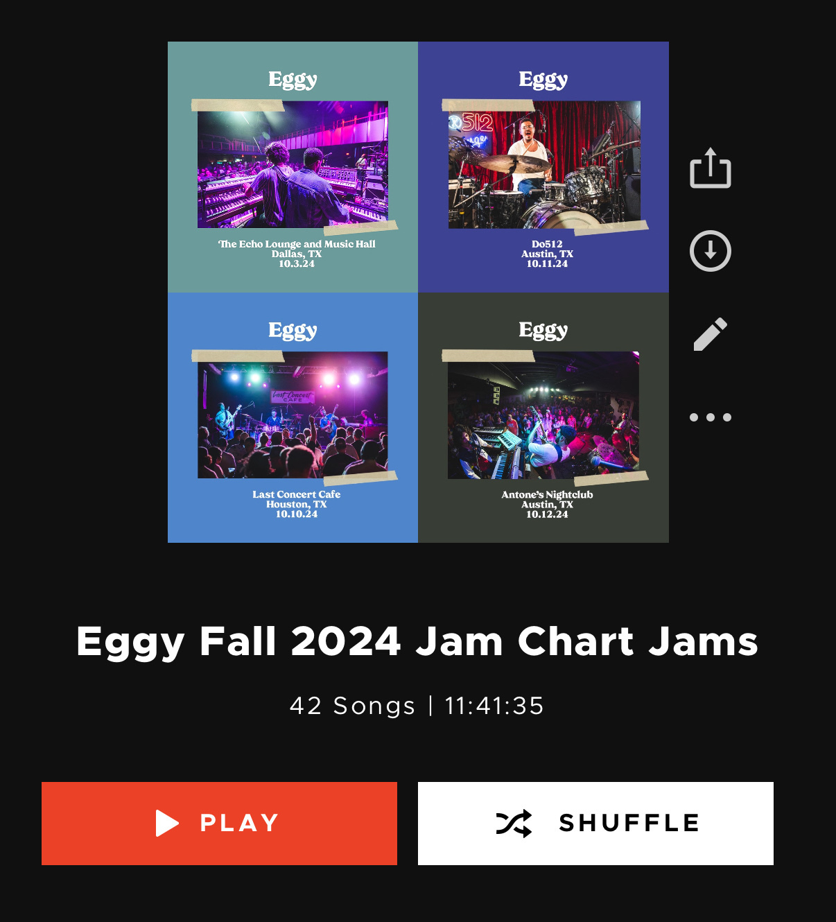 Screenshot from Nugs.net of Eggy Fall 2024 Jam Chat Jams