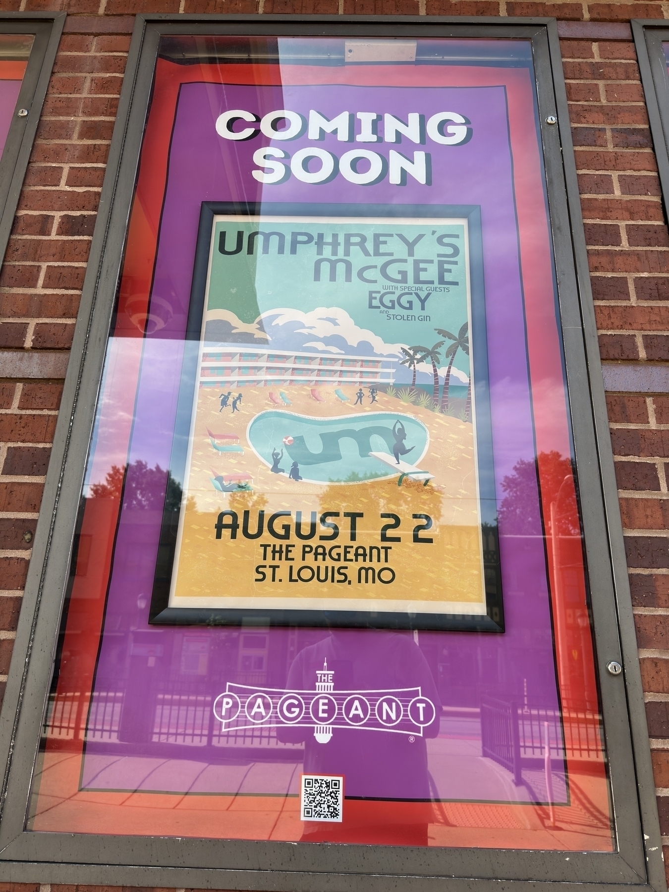 A poster announcing an Umphrey's McGee concert with Eggy as the supporting band, scheduled for August 22 at The Pageant in St. Louis, MO.