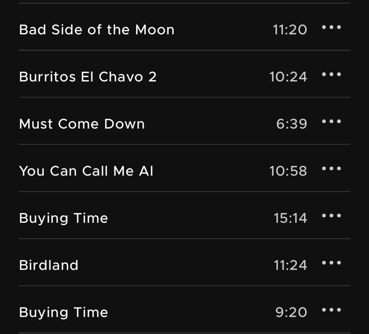 A playlist displays song titles and their durations.