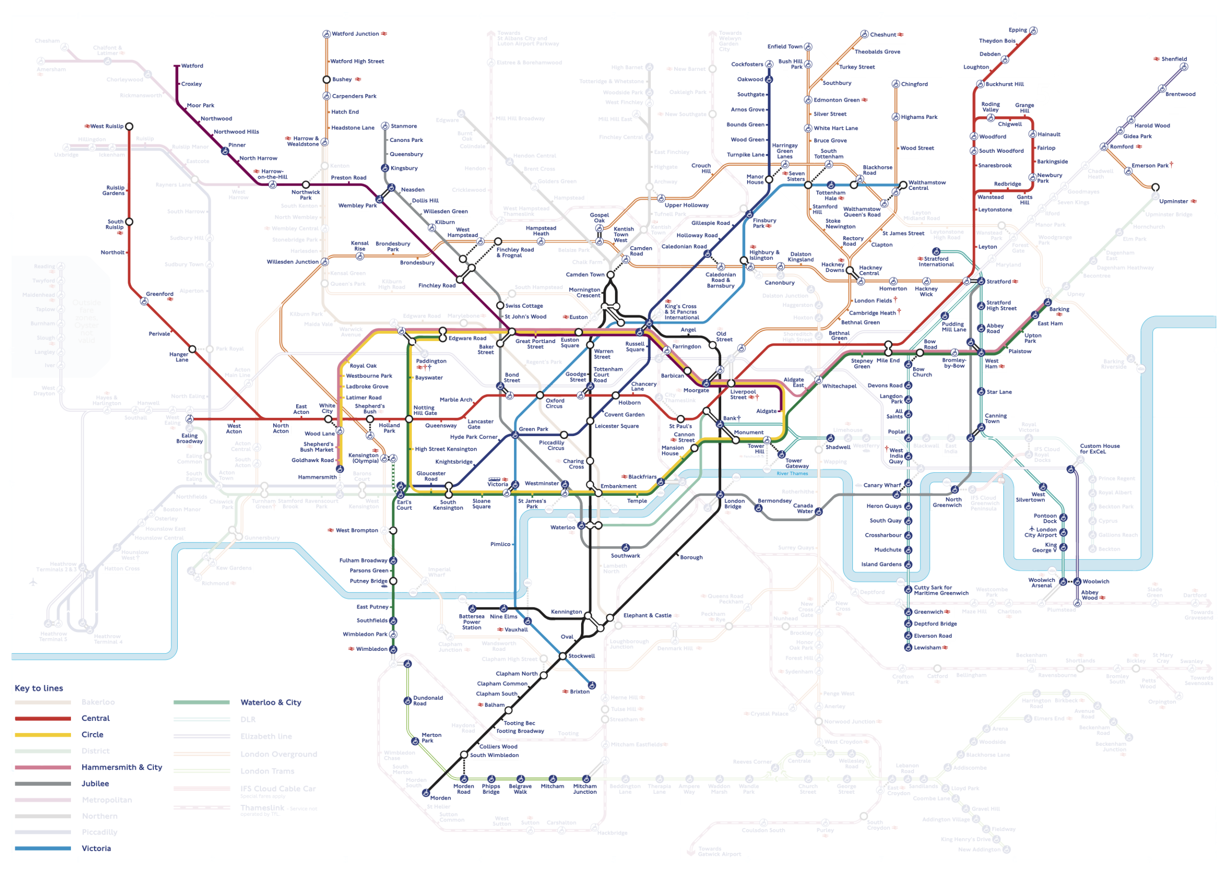 Map showing the parts of the TfL map that I have walked this year - with the Overground's Lea Valley line now complete