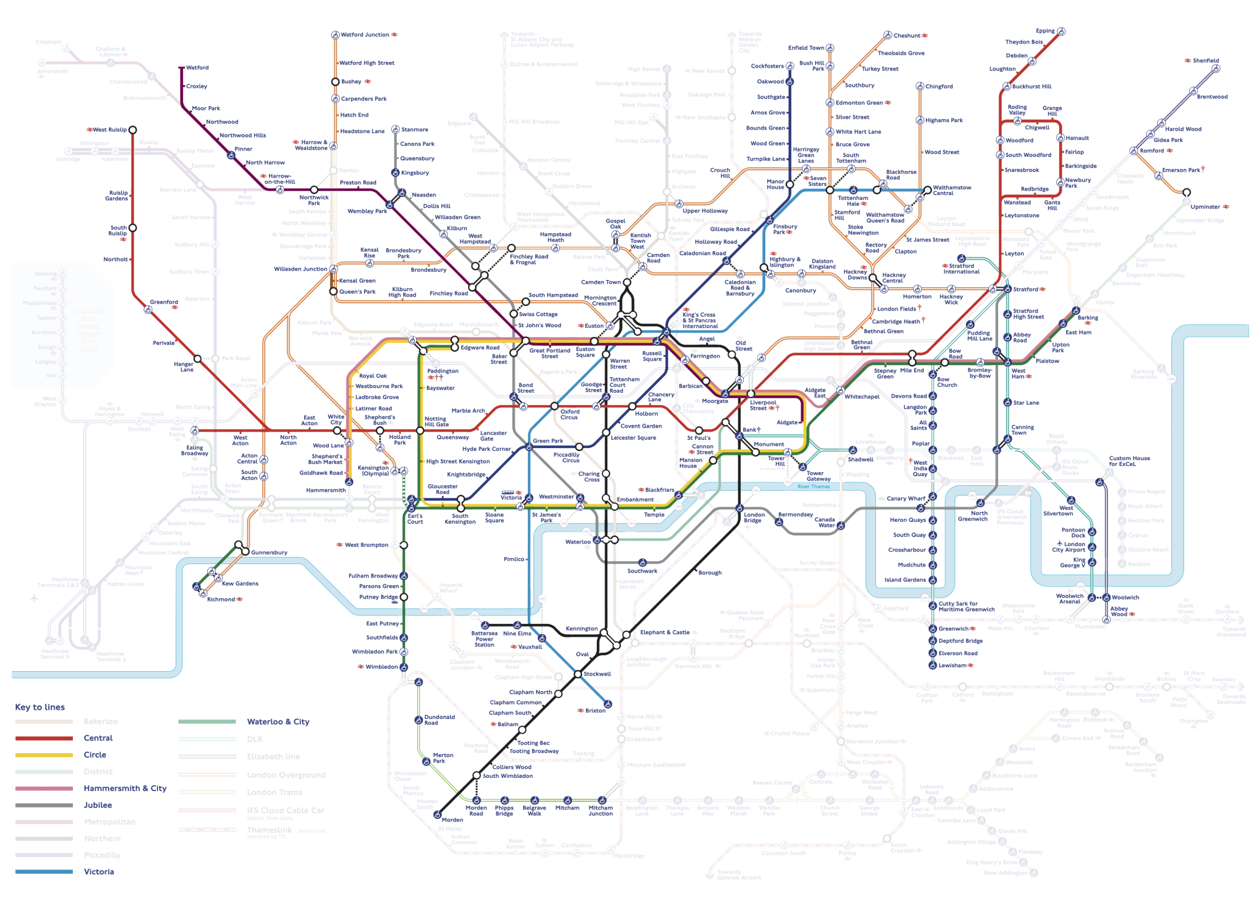 A map showing all the parts of the TfL map that I've walked so far this year.