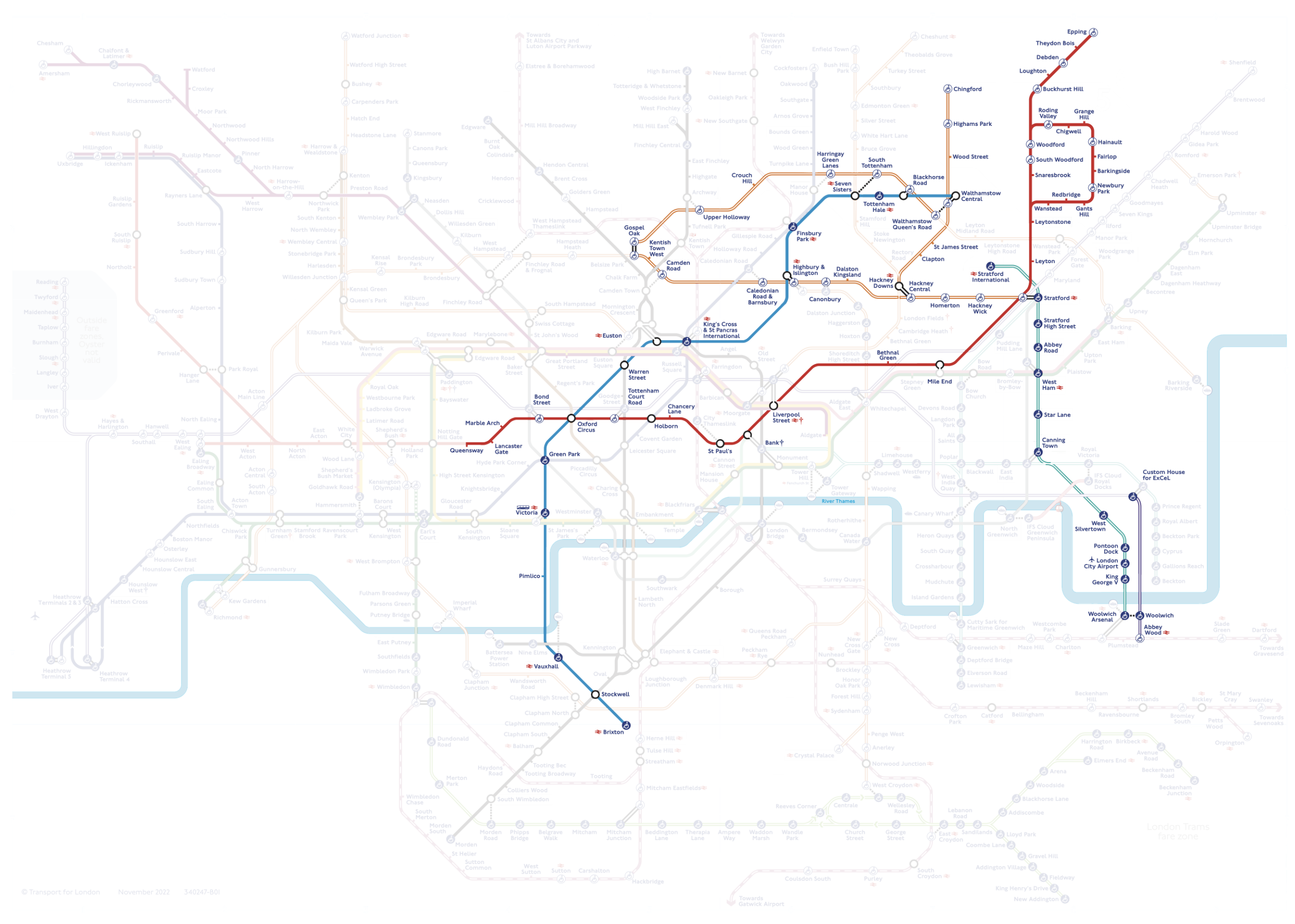 My progress map with some new bits coloured in for parts of the Overground, DLR and Elizabeth line