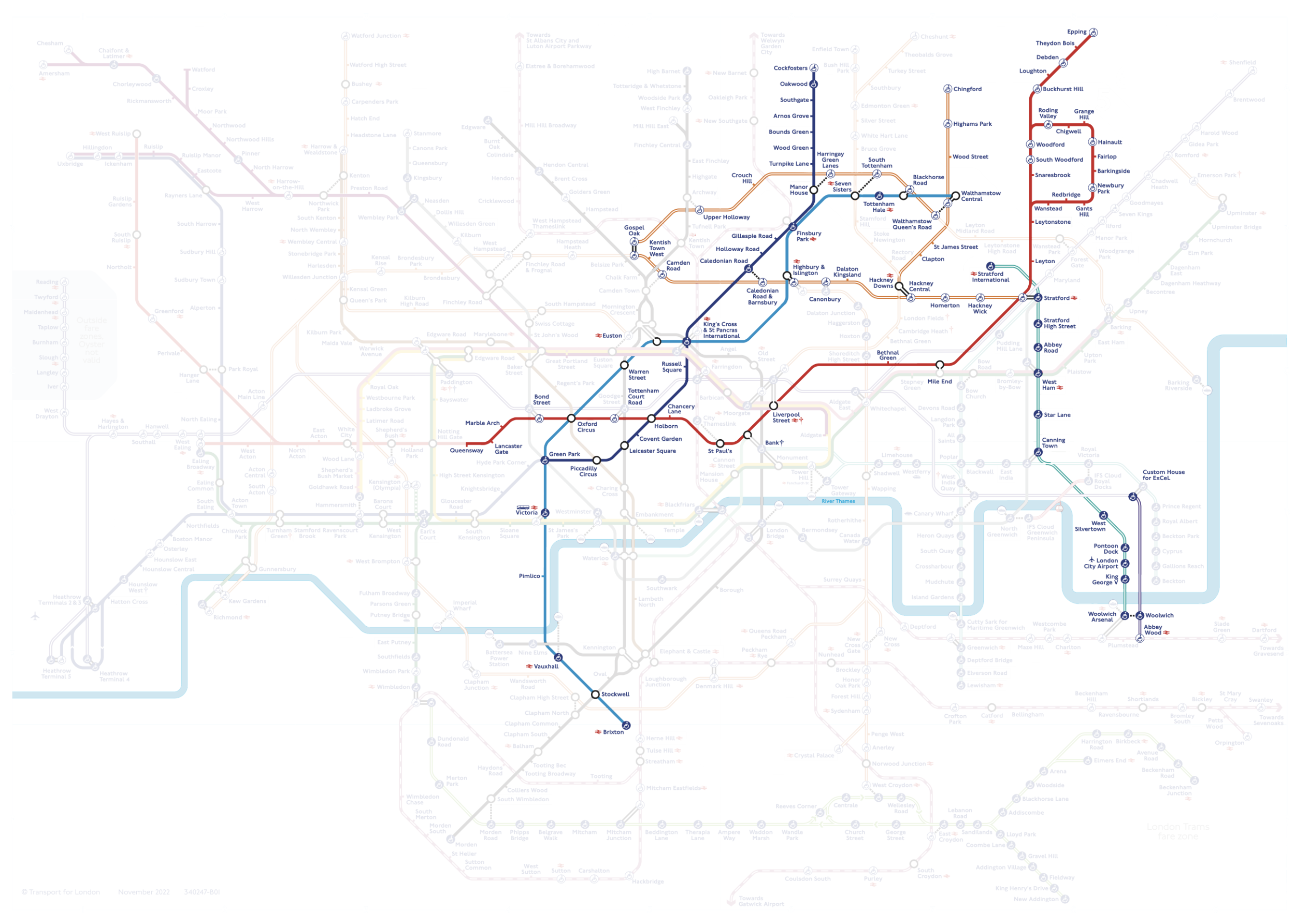 My progress map with the northern part of the Piccadilly line coloured in