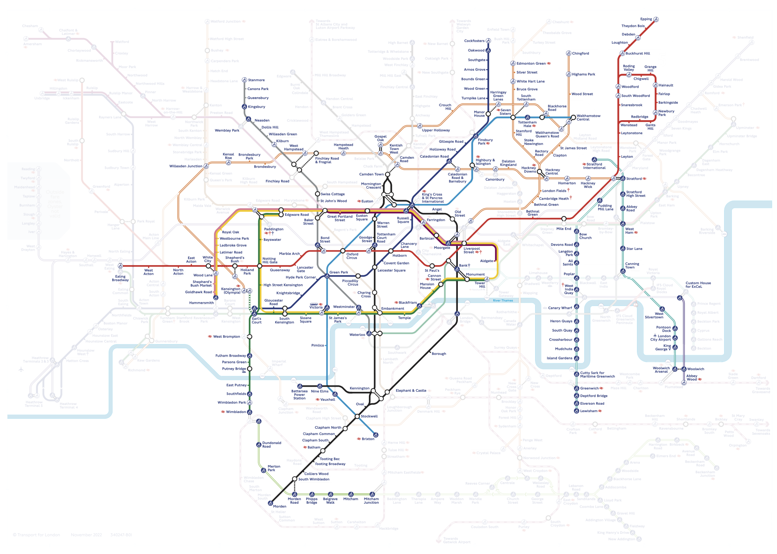 The latest walk the tube map showing more of the overground completed.