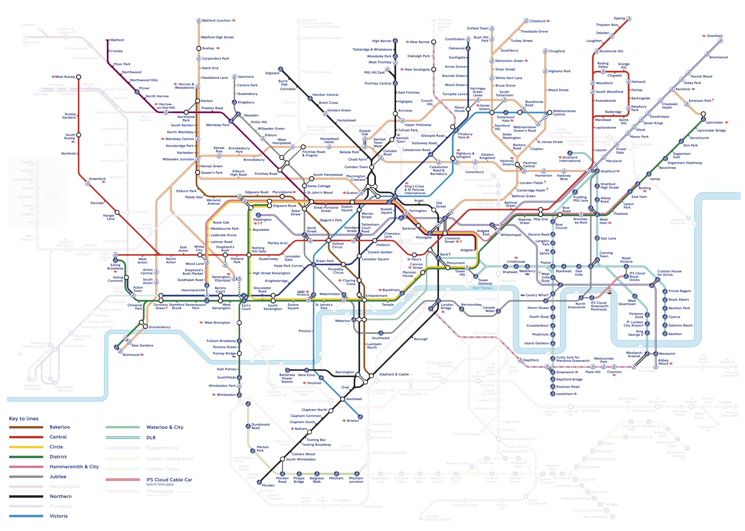 A map showing the parts of the TfL map that I have  walked.