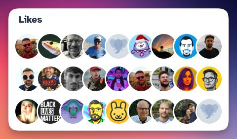 A grid of circular avatars labelled as Likes.