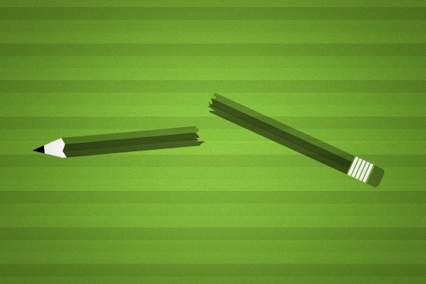 Drawing of a broken pencil on a green striped background