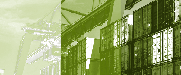 three examples of the duotone approach using an image with shipping containers and a crane