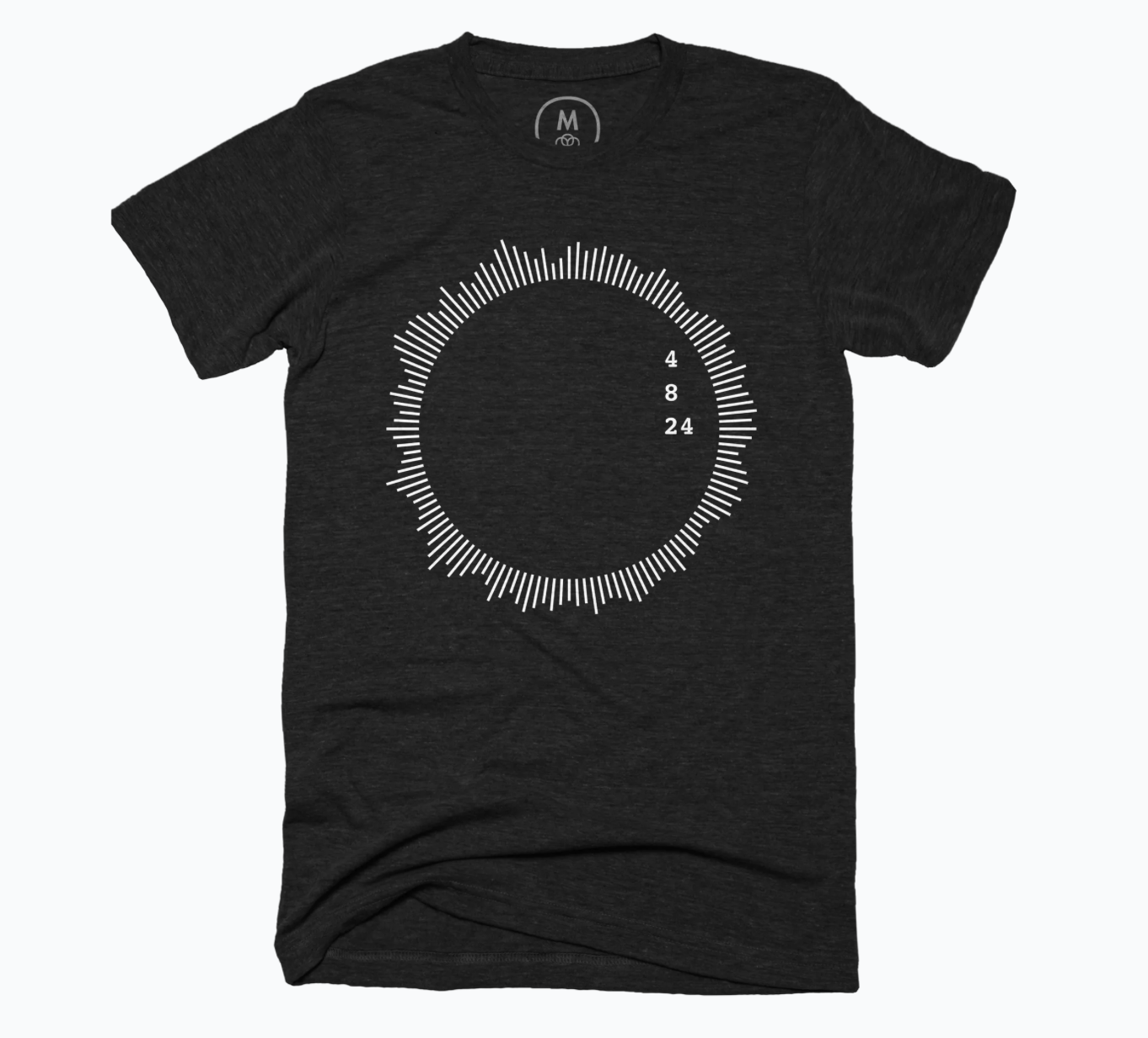 Image of a black shirt with a stylized eclipse corona and date of the next solar eclipse.