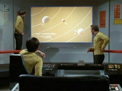 A rare instance of the original Enterprise using its viewscreen to display data from the ship’s computer.