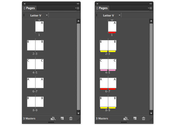 Before and after: It’s now much easier to tell which pages have master pages applied.