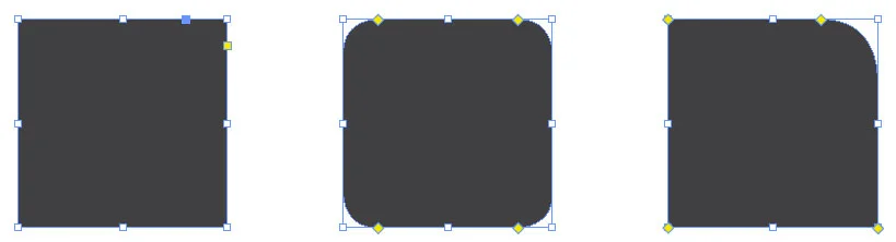 (1) Click the yellow box in the upper right hand corner to edit the corners. (2) Drag the diamonds to change the amount of the corner effect. (3) Hold the shift Key to change only one corner.