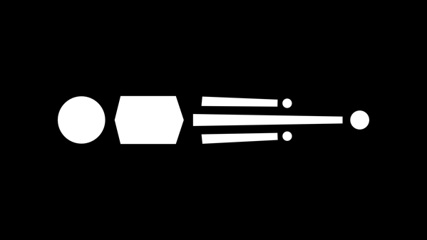 Abstract drawing of a B-wing with wings closed.