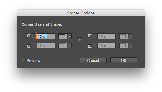Try to change the corner size or shape on a shape other than a rectangle and all but one input field is faded out.