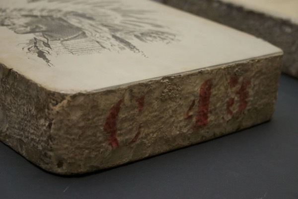 A side view of one of the stones with a reference number.