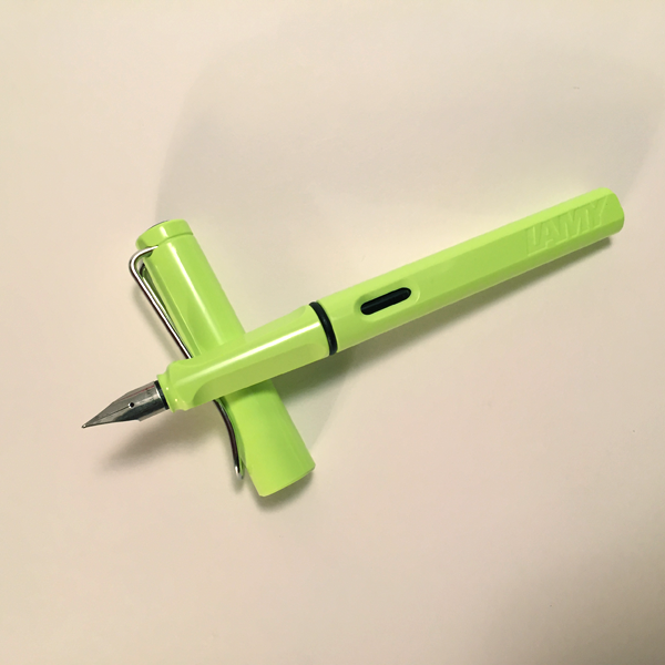 Lamy safari in Lime Green with a Fine Nib. My first fountain Pen.
