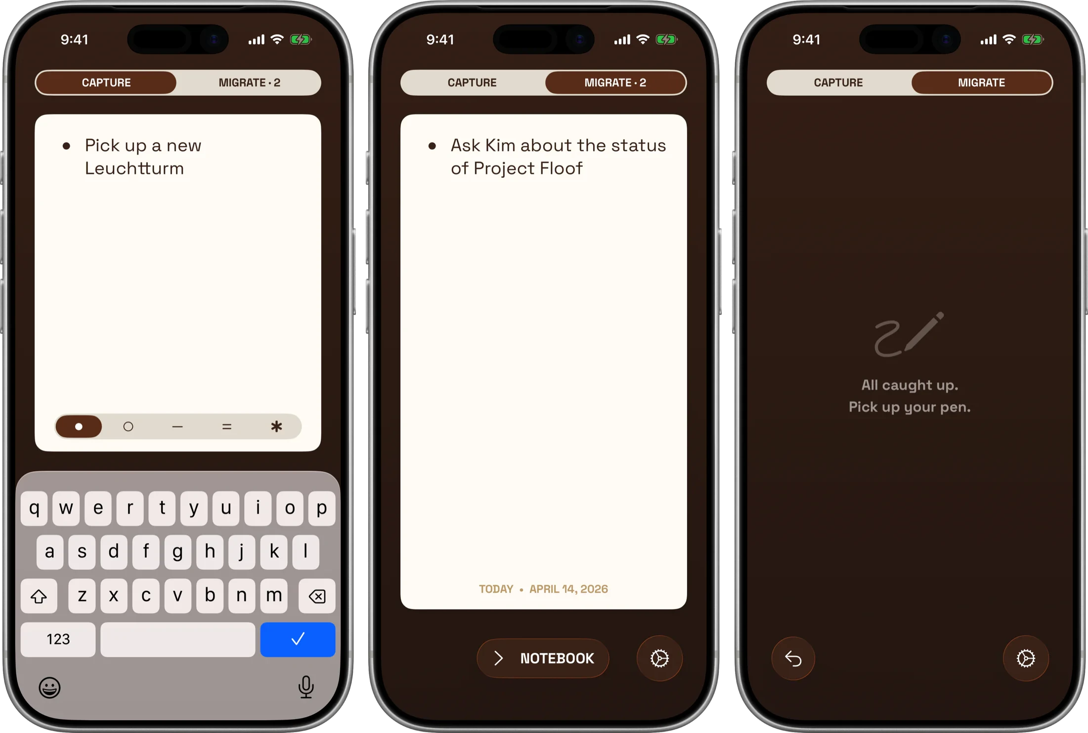 Screenshot of Roost on iPhone. Brown and cream colour scheme.