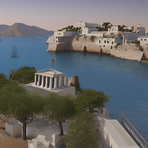 Great greek temple, overlooking mediteranean harbour, hyper realistic, detailed, unreal engine, by anselm adams