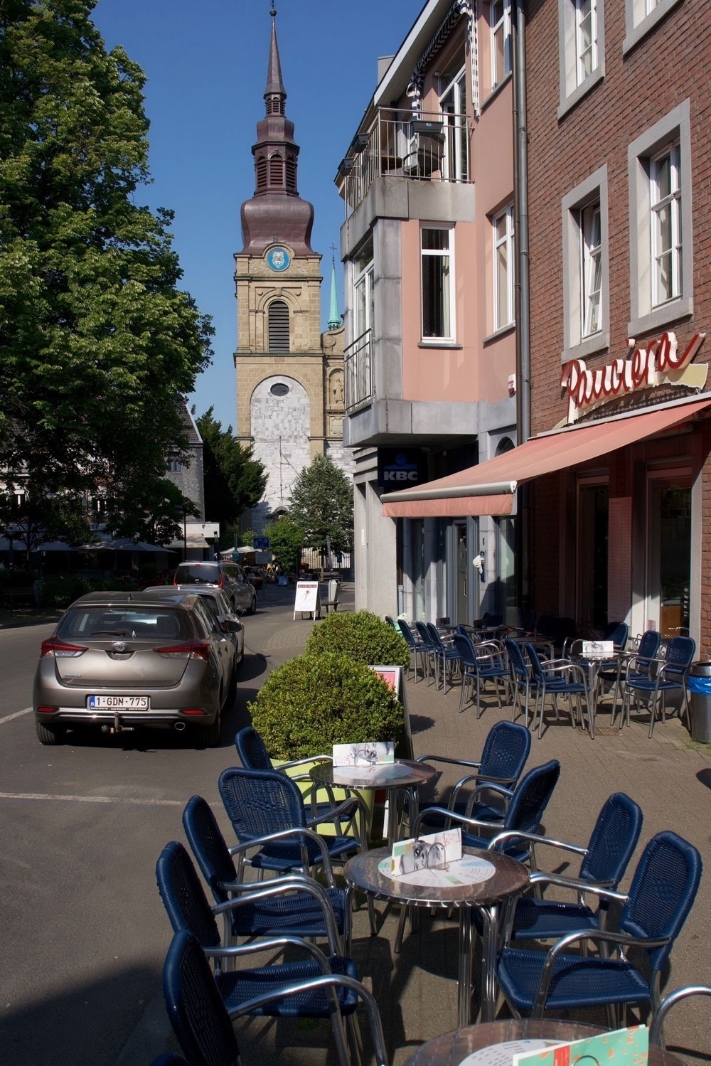 Another street cafe in Eupen, church in the background