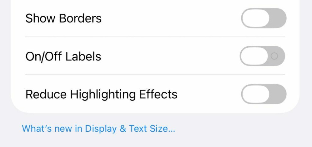 A settings menu with options to toggle Show Borders, On/Off Labels, and Reduce Highlighting Effects.