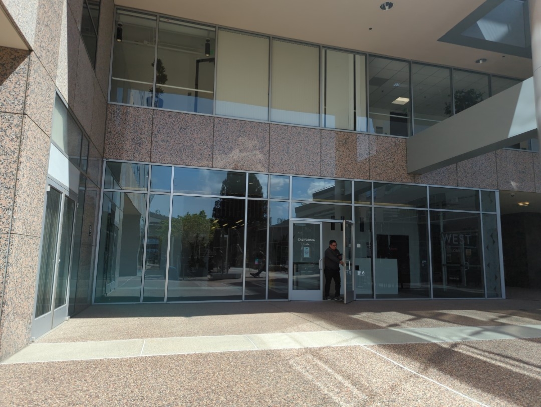 The exterior of a lobby at the California Plaza office complex Wednesday April 5th 2023 in the 2100 block of North California Boulevard in Walnut Creek, California.