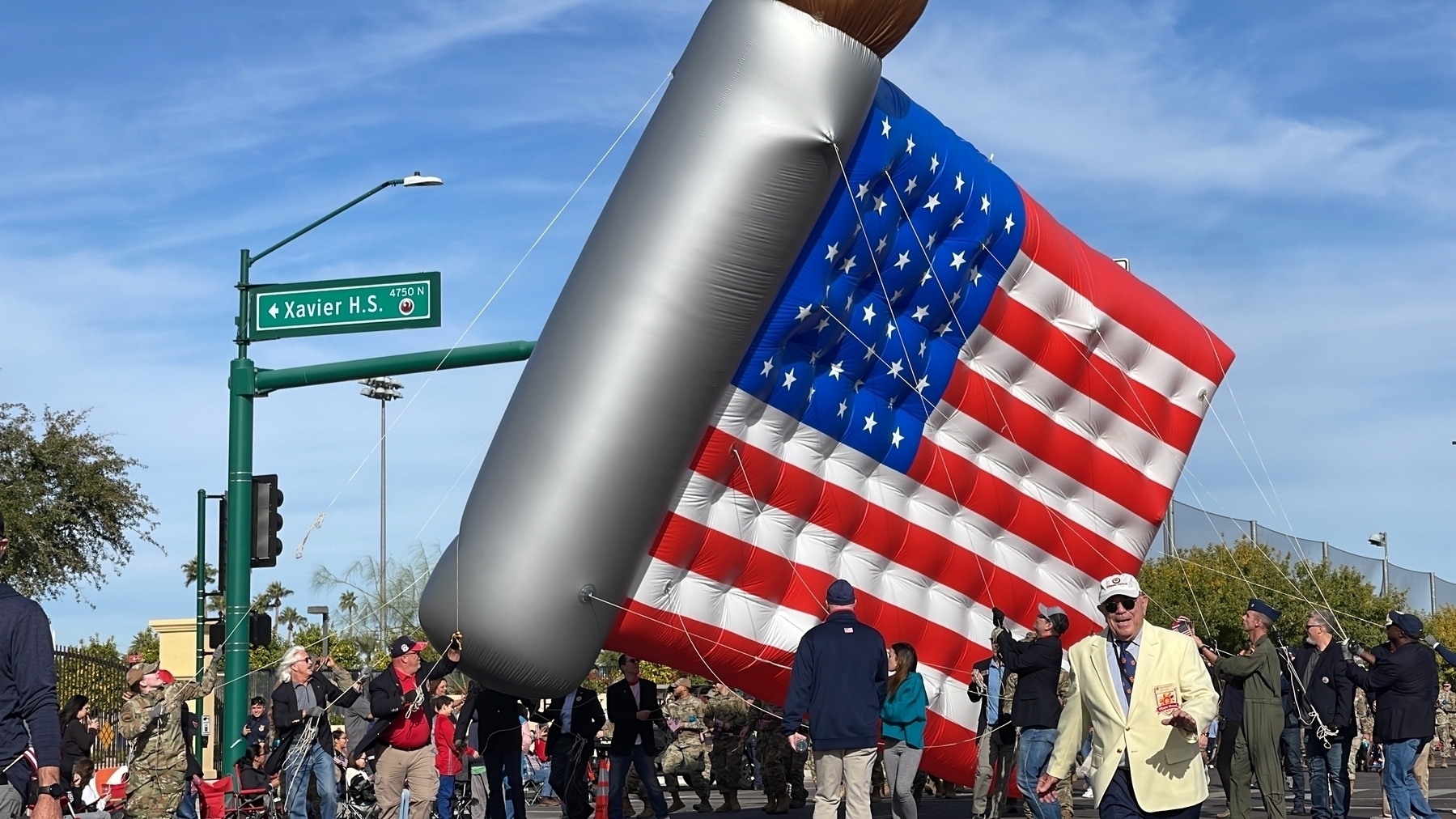 Inflatable American flag as parade float