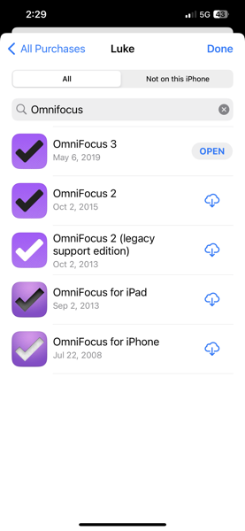 List of Omnifocus editions in Apple App Store purchase history