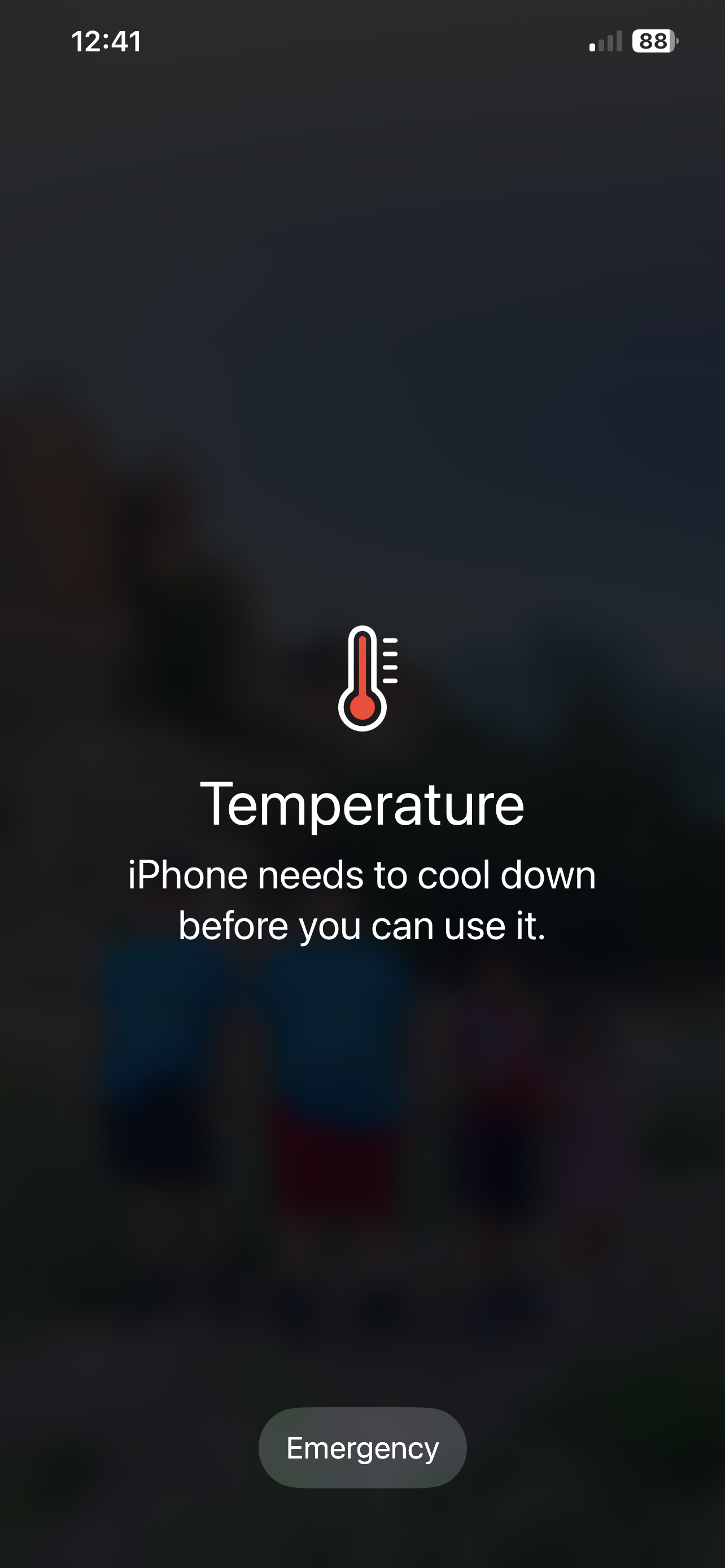 Screenshot of iPhone overheating warning. 