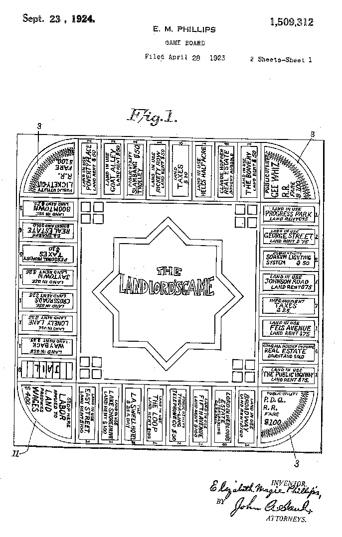 Patent submission for The Landlord's Game