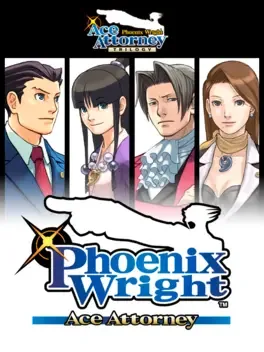 Auto-generated description: Four animated characters are depicted above the Phoenix Wright: Ace Attorney logo.