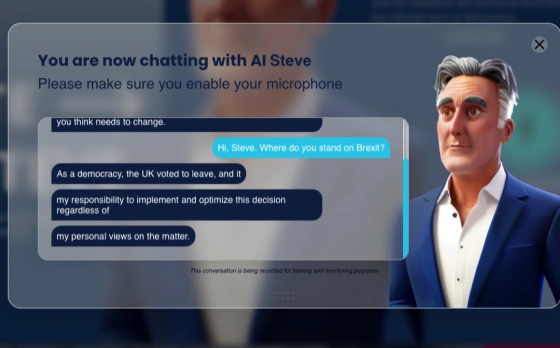 Screenshot of someone chatting to AI Steve online