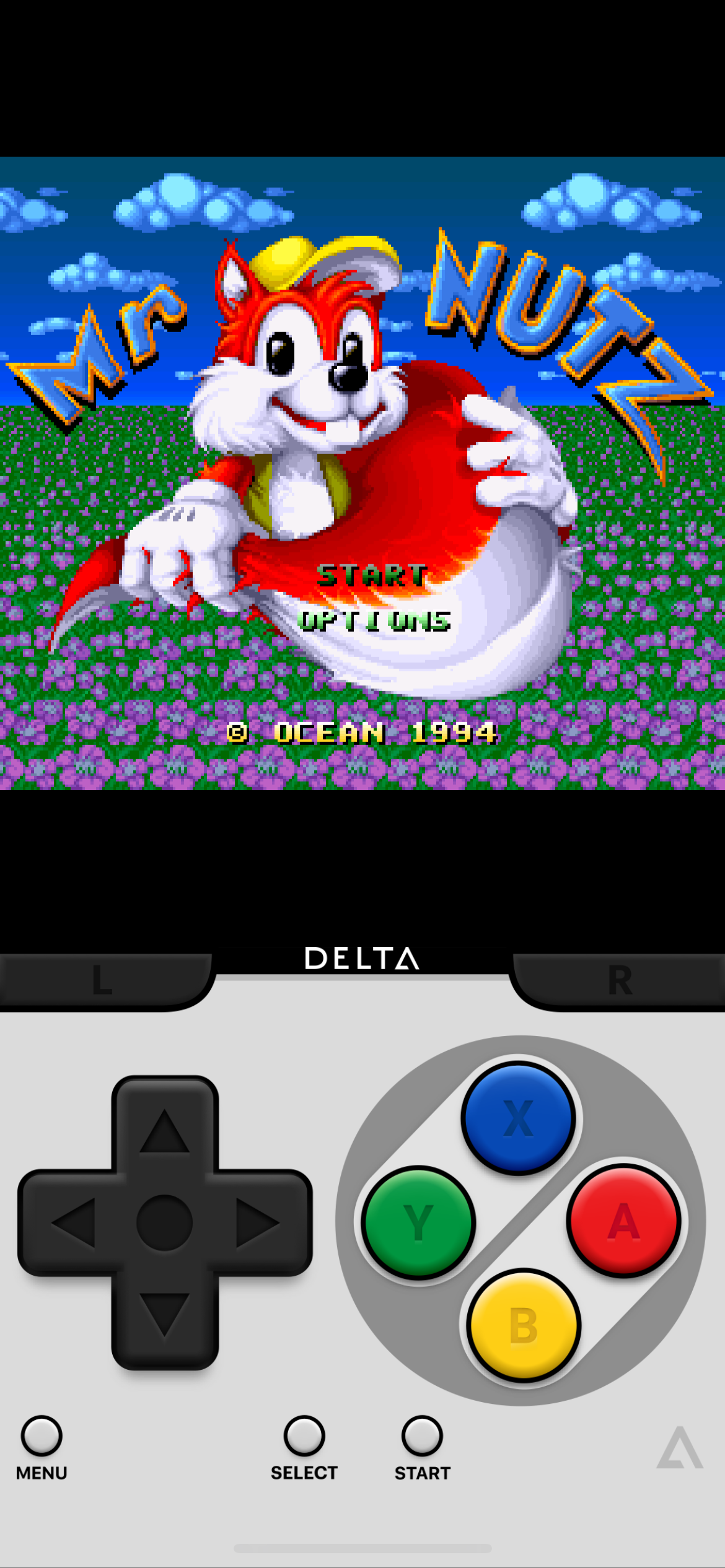 Screenshot of Mr Nutz on a SNES emulator