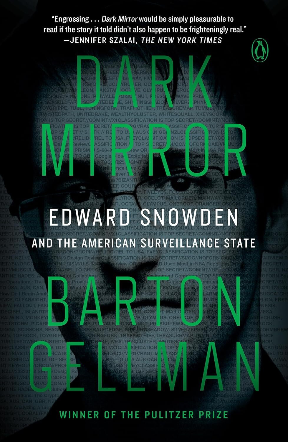 Cover of the book Dark Mirror by Barton Gellman, featuring text overlay on an obscured background portrait.