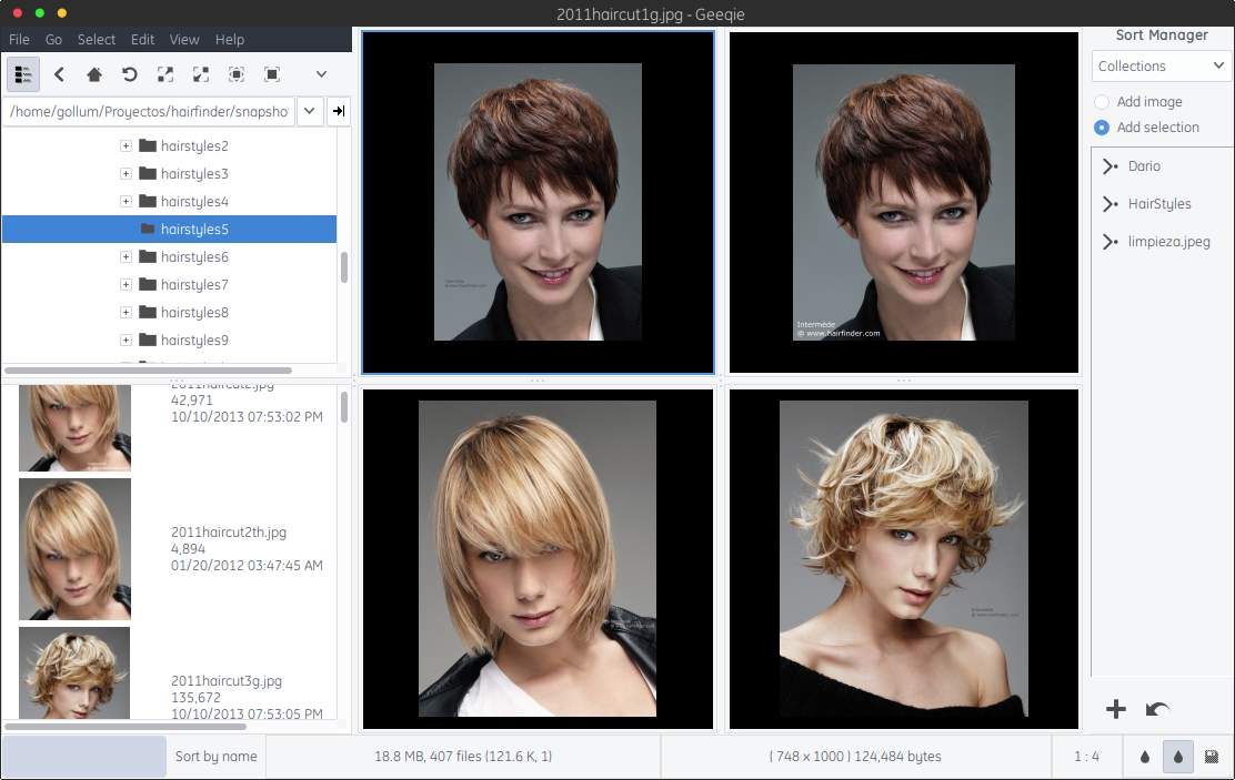 Screenshot of Geequie showing 4 photos of a woman being compared on the same screen