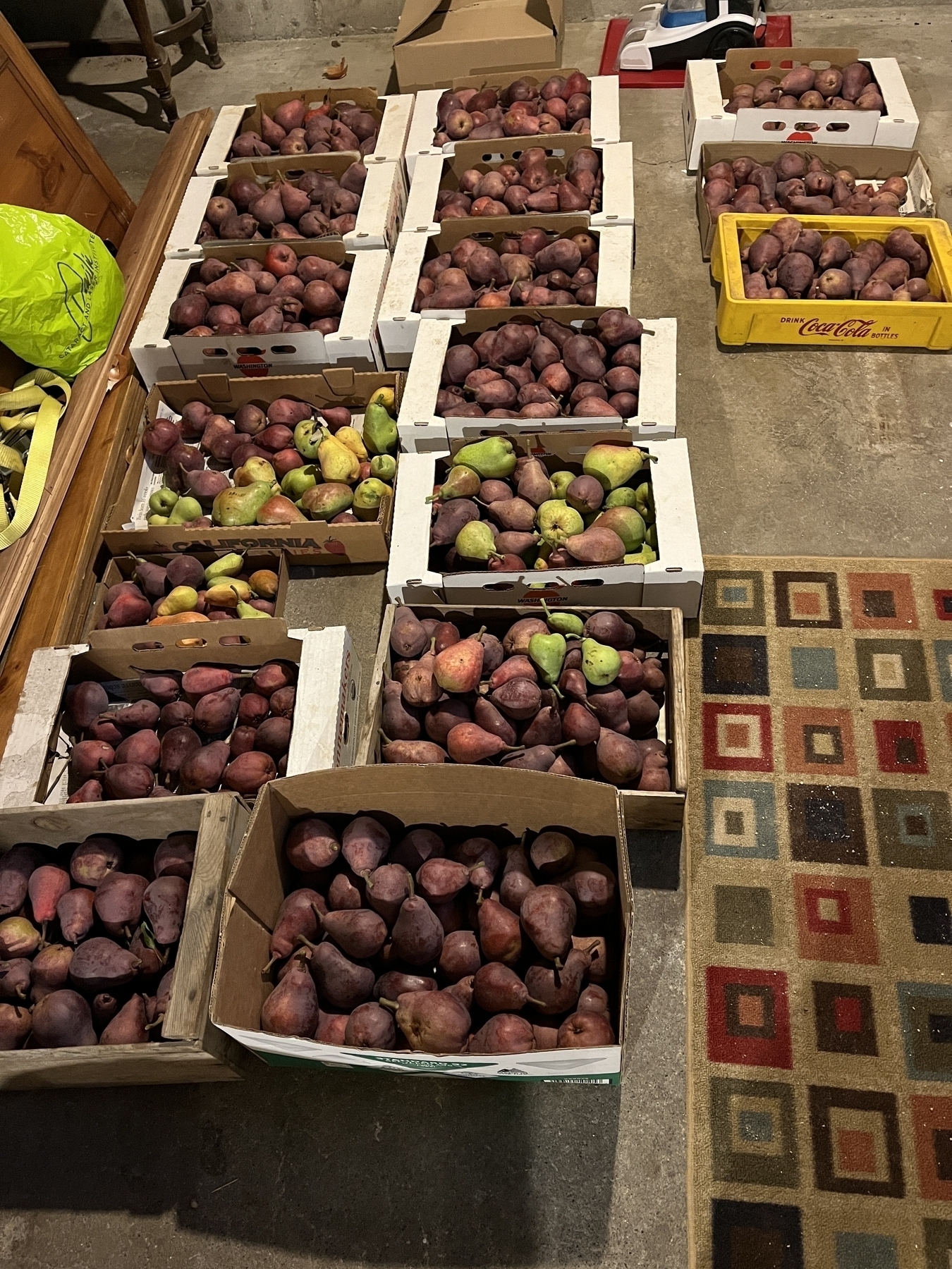 Boxes of red pears