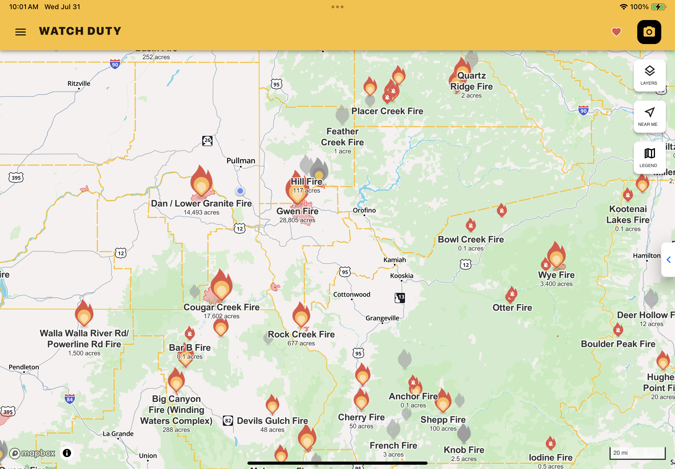 Map of wildfires in Washington, Oregon, and Idaho.