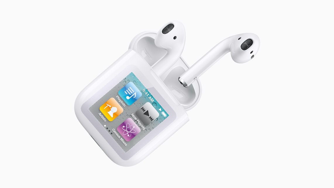 AirPods with iPod nono 6th Generation screen on the case