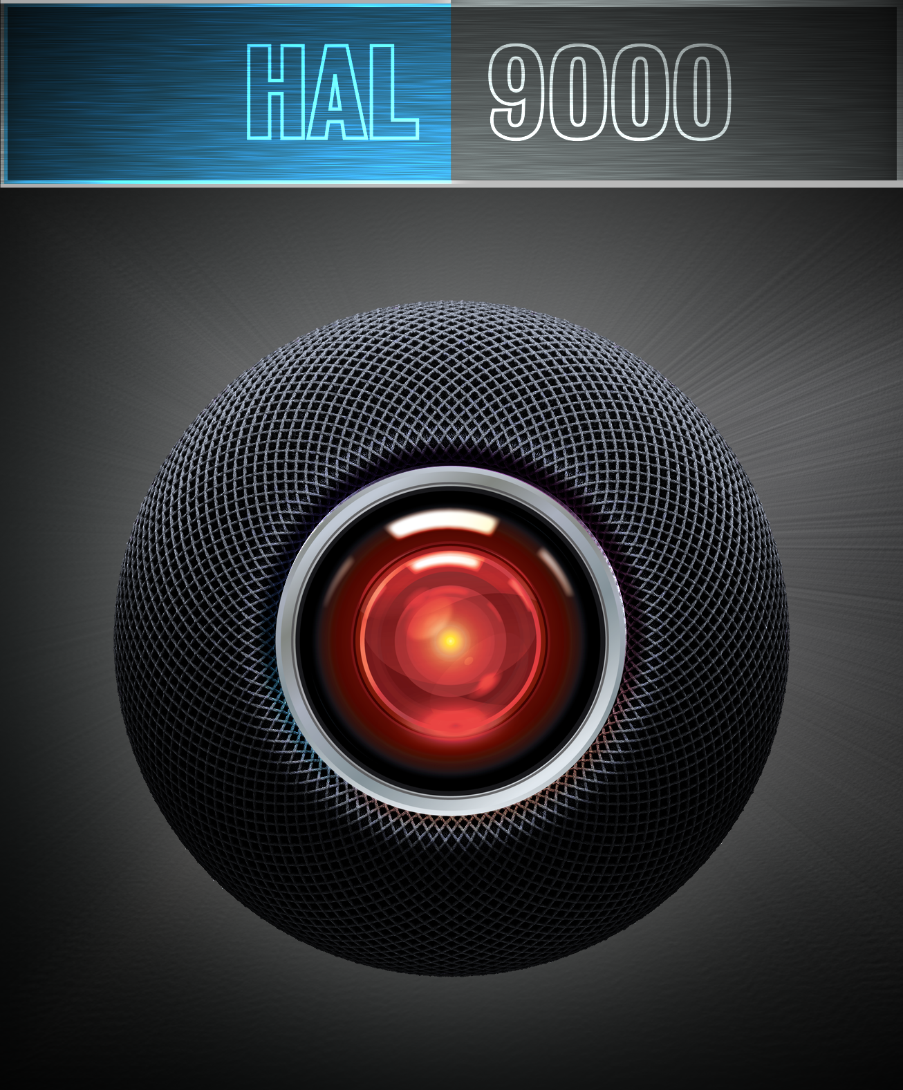 HAL 9000’s red eye on a Apple HomePod mini