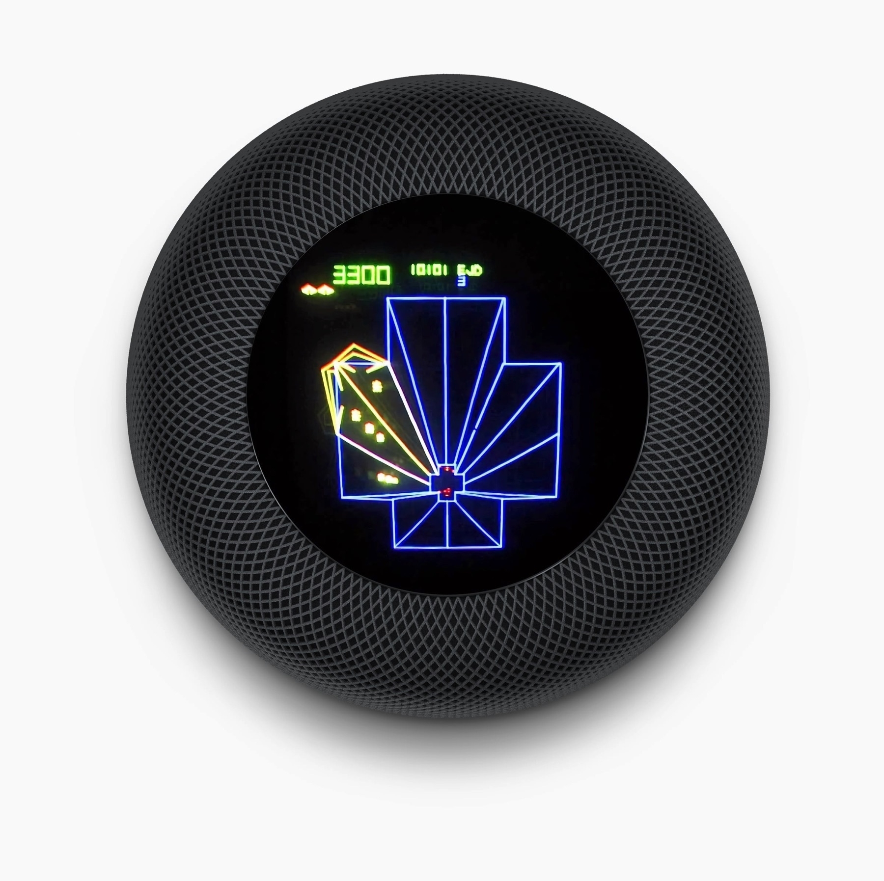 Tempest game on the top of a black HomePod