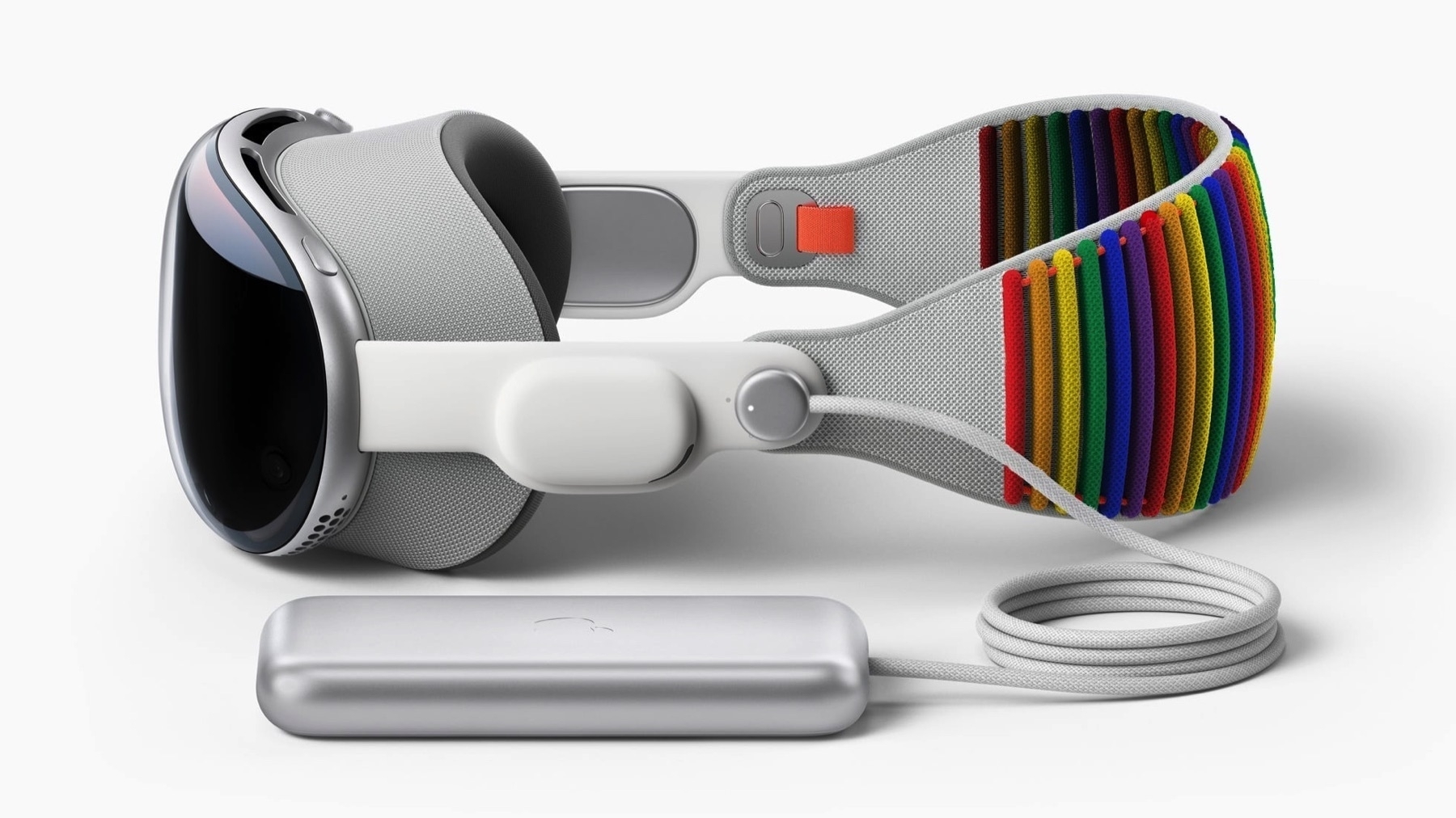 Apple Vision Pro with rainbow Pride headband